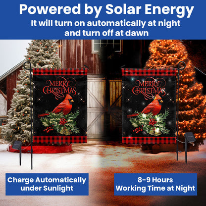Cardinal Merry Christmas Solar LED Garden Flag QTR408SF 3-Day Shipping