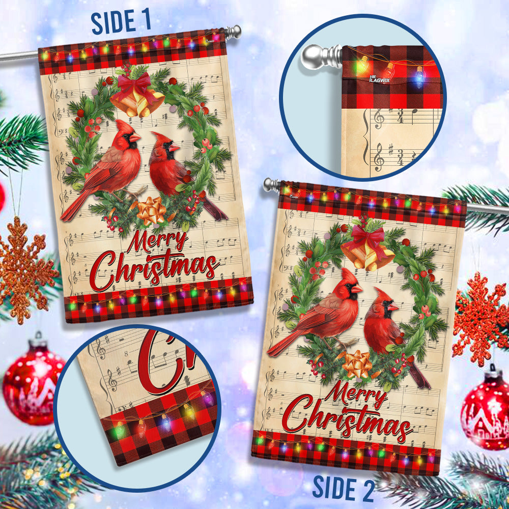 Cardinal Merry Christmas Cardinals in Wreath Flag MLN4099F