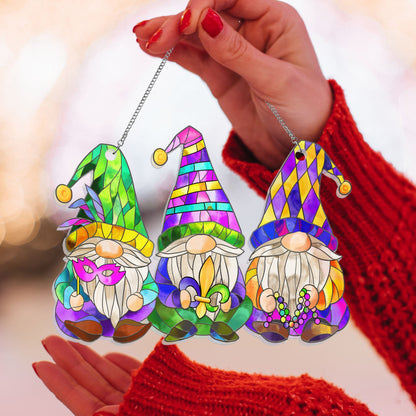 Mardi Gras Gnomes Suncatcher Acrylic Hanging Sign MLN4940AS