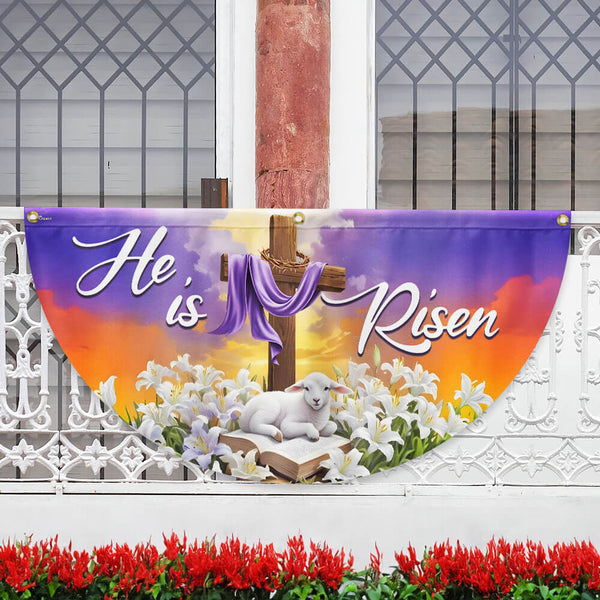 Easter He Is Risen Christian Cross Lamb Non-Pleated Fan Flag VTM1200TNB