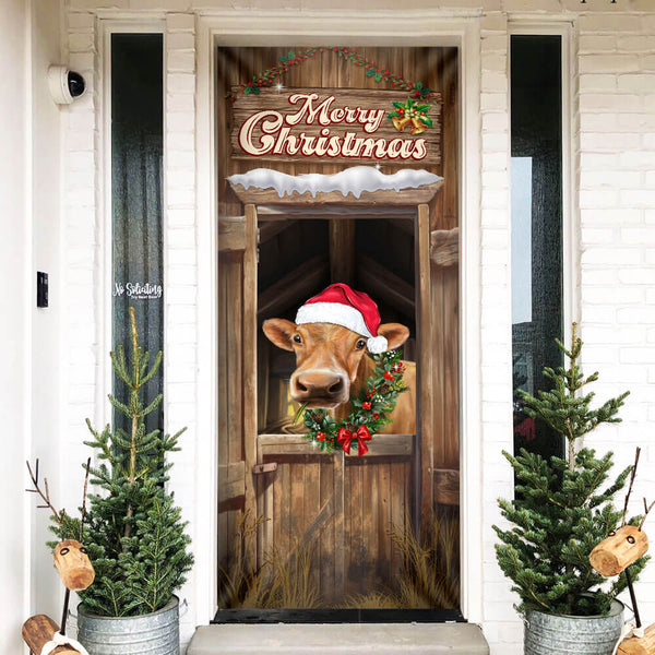 Funny Cow Cattle Merry Christmas Door Cover TPT1243D