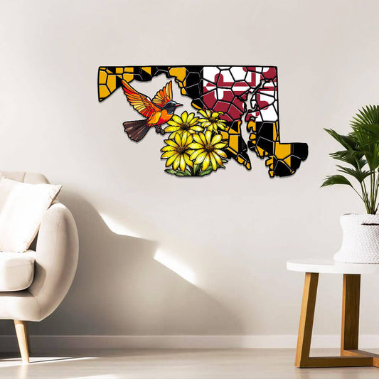 Maryland Black-eyed Susan and Flower Baltimore Oriole Bird Metal Sign TPT1035MSv2