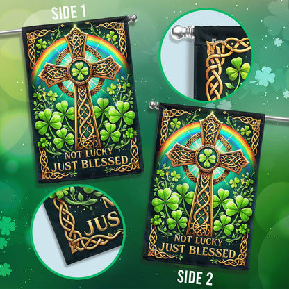 St. Patrick's Day Irish Celtic Cross Not Lucky Just Blessed Flag MLN5021F