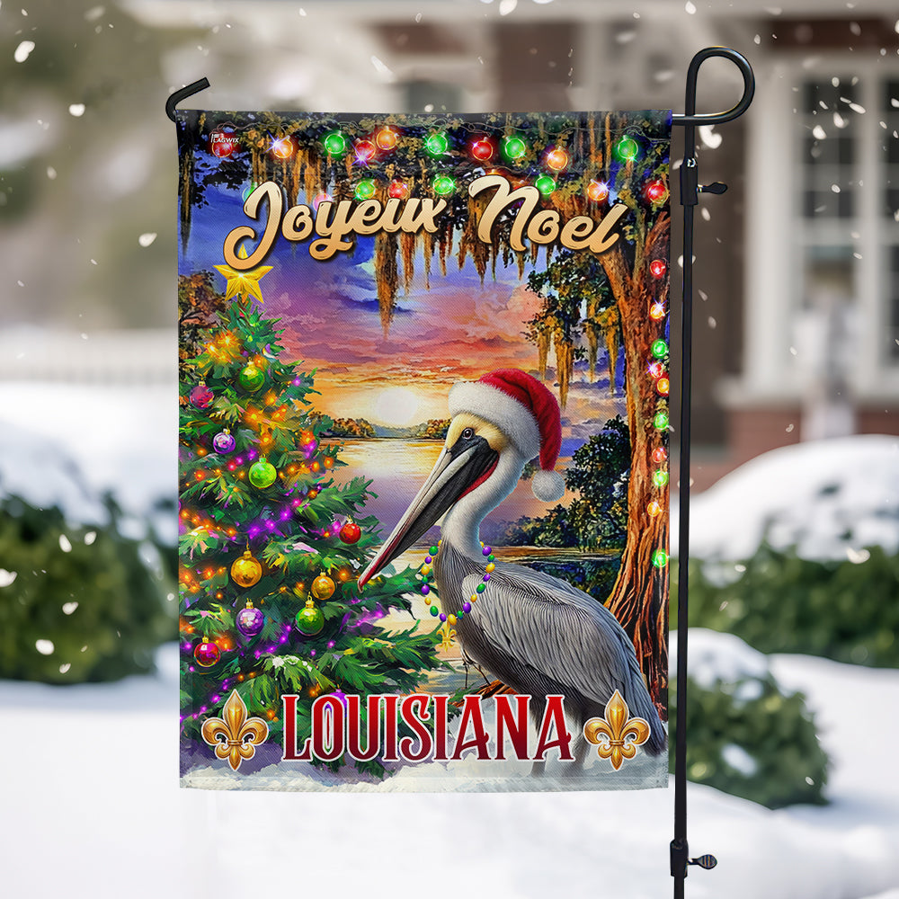 Cajun Christmas Pelican Flag - Louisiana 'Joyeux Noël' Holiday Décor MLN4248F - 3-Day Shipping