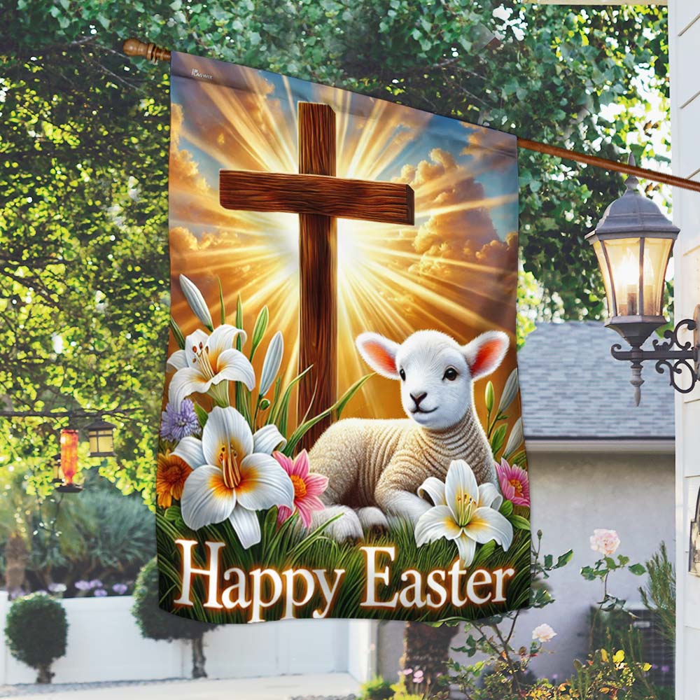 Lamb Christian Cross Happy Easter Flag MLN5158DNV