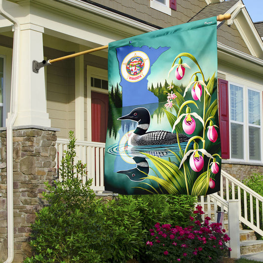 Minnesota State Lady's Slipper Flower and Loon Flag MLN3795F