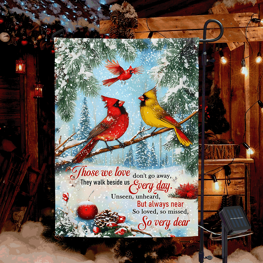 Cardinals Those We Love Don't Go Away Christmas Cardinals Solar Led Garden Flag TPT2307SF 3-Day Shipping