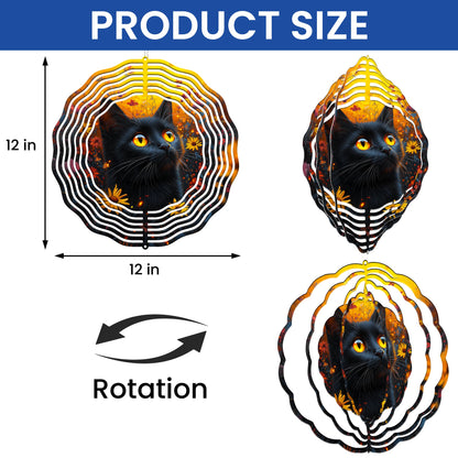 Black Cat In Flower Garden Wind Spinner VTM989WS