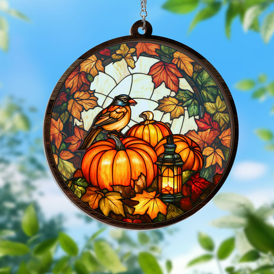 Charming Pumpkin, Fall Pumpkin Lantern Decor 2 Layered Hanging Suncatcher HTT359WH
