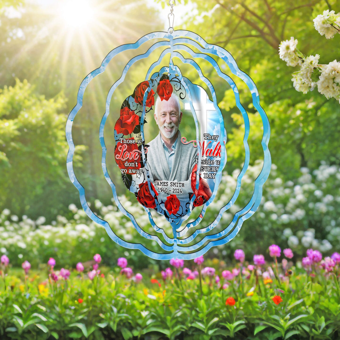 Personalized In Memory Of A Beloved One In Heaven, For Mom, Dad, Grandma, Grandpa Cardinal Wind Spinner TPT2648TNB