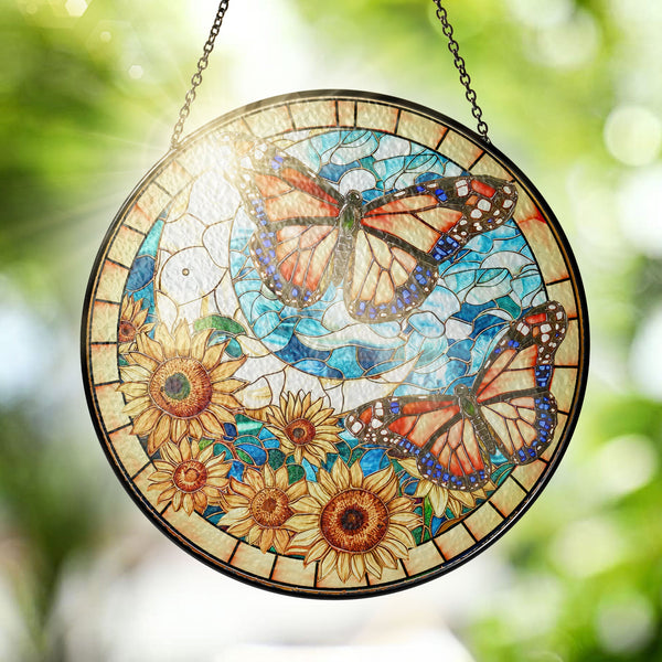Butterfly and Sunflower Stained Glass Suncatcher MLN3678SS