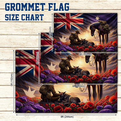 Anzac Day Australia They Also Served Animals In War Grommet Flag TQN2696GF
