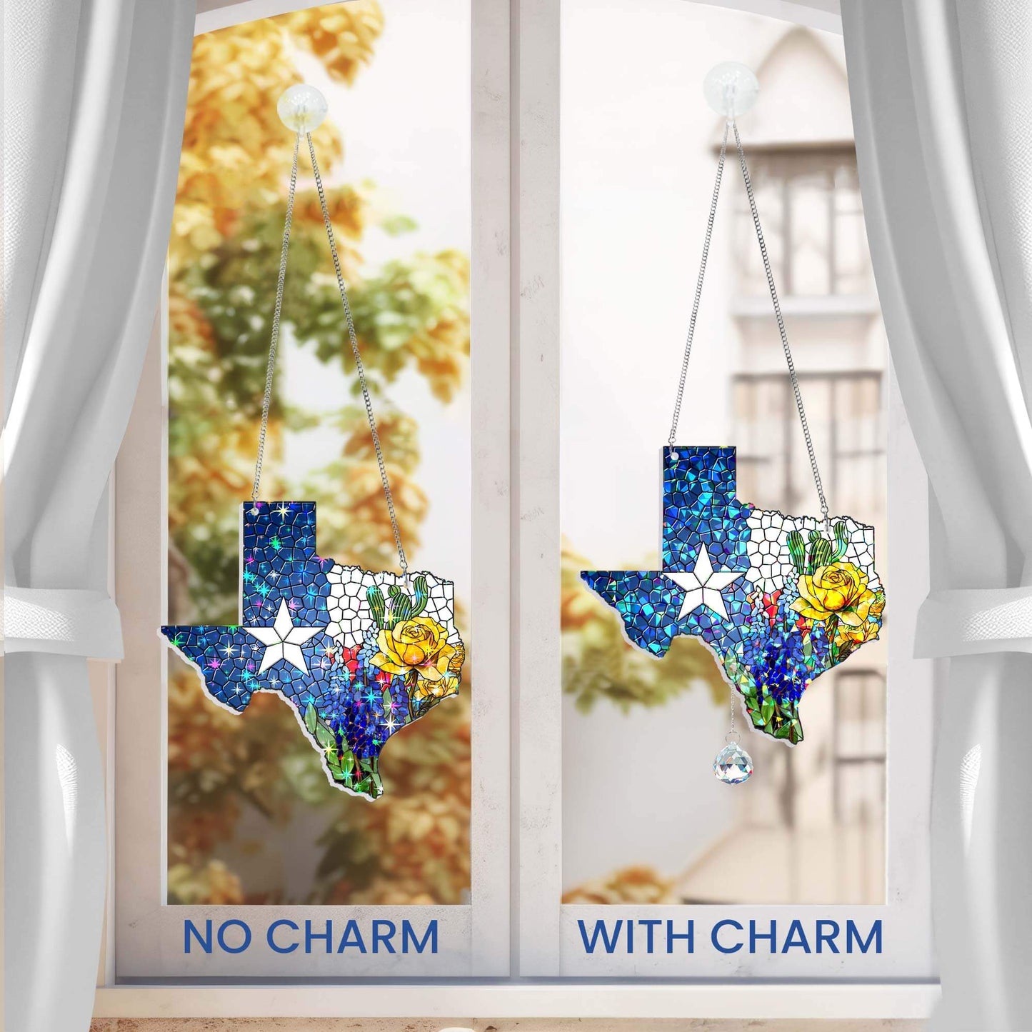 Texas Bluebonnet and Yellow Rose of Texas Hologram Window Hanging TPT2758TNB