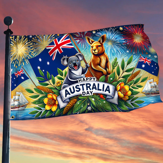 Australia Day Kangaroo and Koala Australian Grommet Flag MLN4736GF