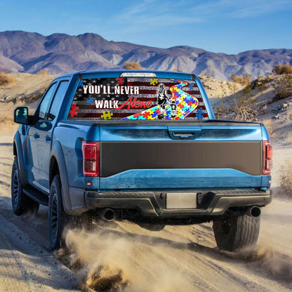 Autism Awareness Never Walk Alone, Mom For Son Rear Window Decal TPT2677TNB