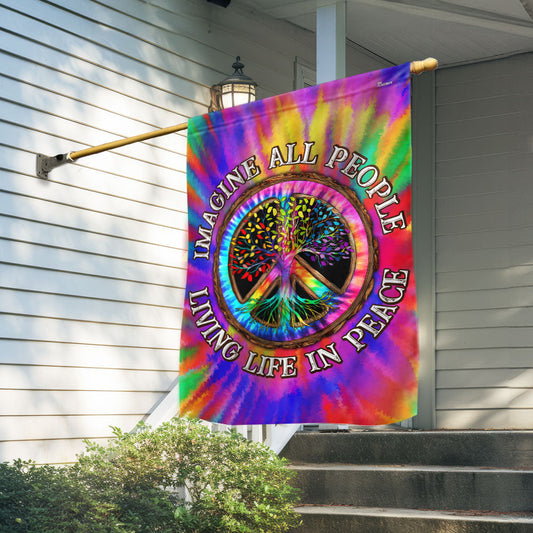 Hippie Tie-Dye Peace Flag Set – Vibrant 3-Size Colorful Flag with Inspiring "Imagine Peace" Message, Durable Indoor & Outdoor Decor for Free Spirits and Garden Lovers