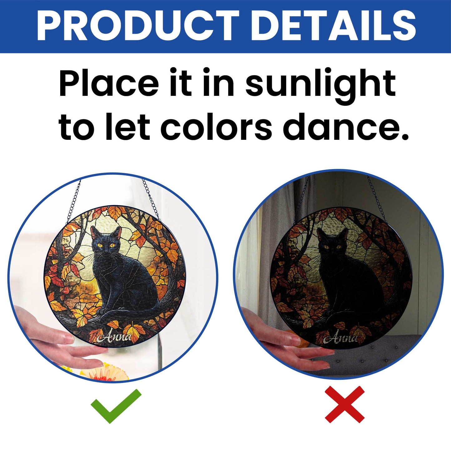 Black Cat Halloween Fall Stained Glass Window Hanging