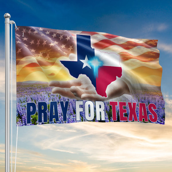 American Flag - Pray For Texas Grommet Flag - Patriotic Texas Support Double Sided Canvas Banner