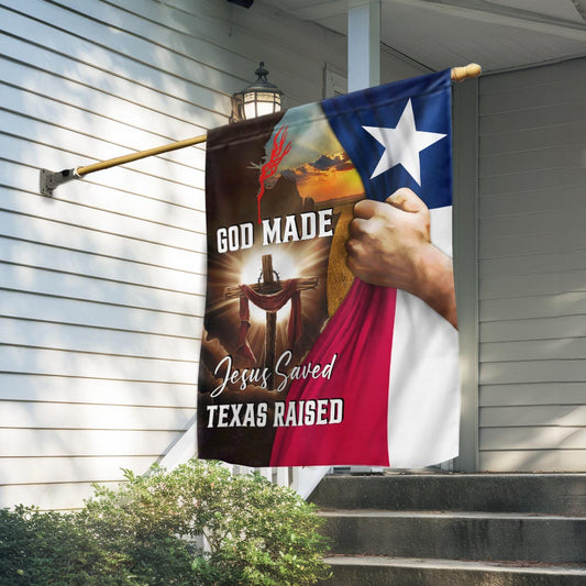 Texas Flag - God Made Jesus Saved Texas Raised Christian Flag for Indoor Outdoor Decor