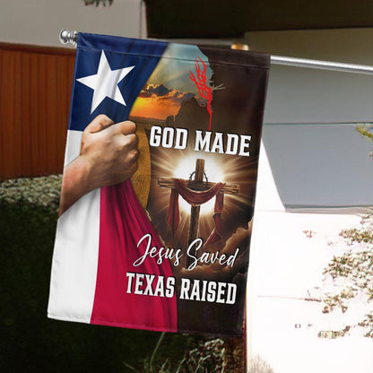 Texas Flag - God Made Jesus Saved Texas Raised Christian Flag for Indoor Outdoor Decor