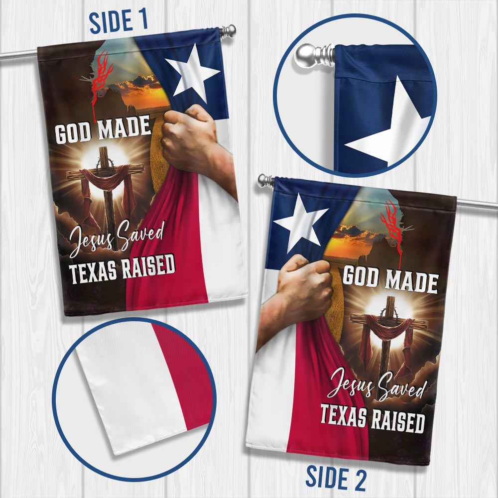 Texas Flag - God Made Jesus Saved Texas Raised Christian Flag for Indoor Outdoor Decor