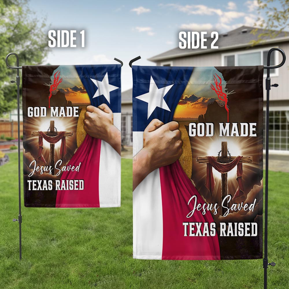Texas Flag - God Made Jesus Saved Texas Raised Christian Flag for Indoor Outdoor Decor