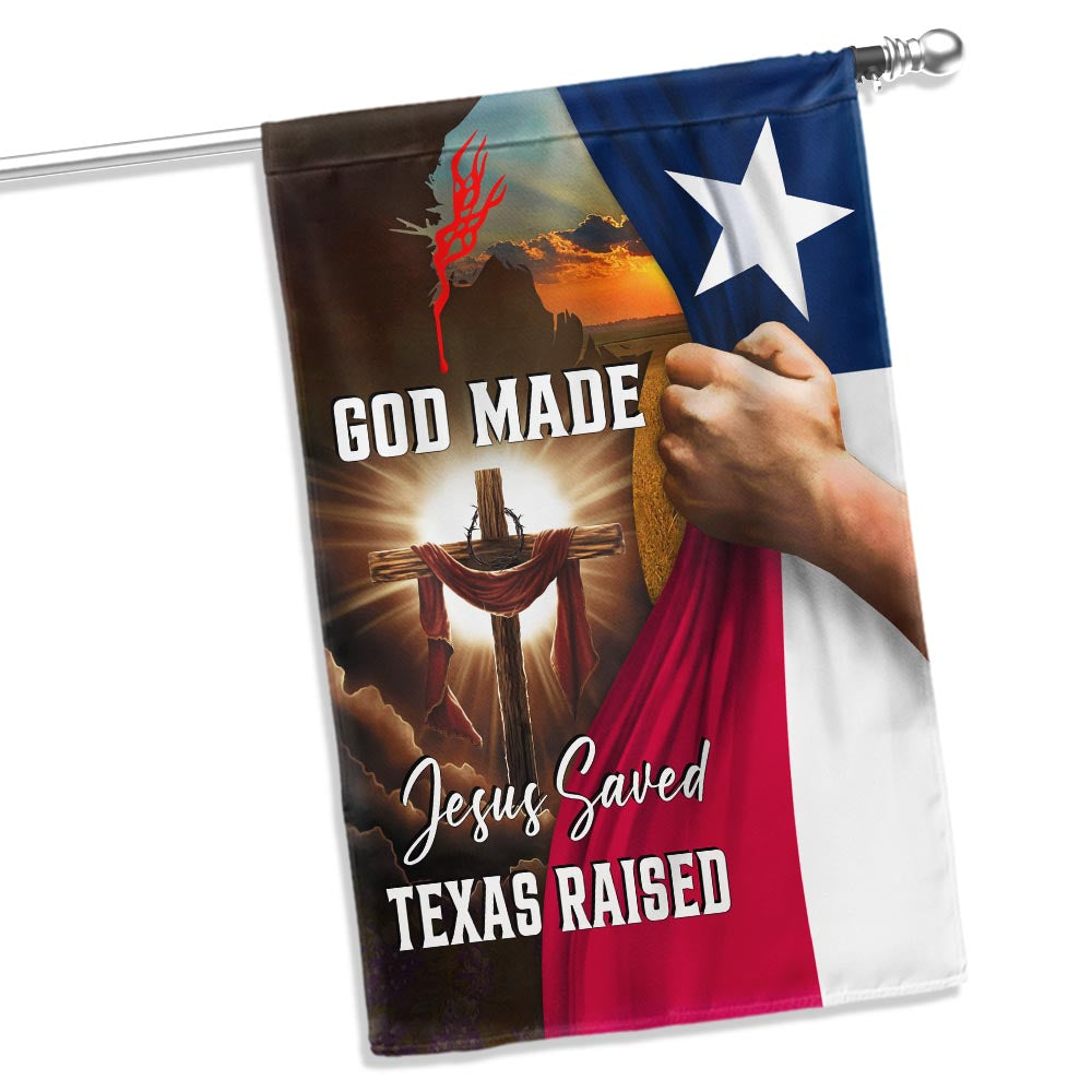 Texas Flag - God Made Jesus Saved Texas Raised Christian Flag for Indoor Outdoor Decor
