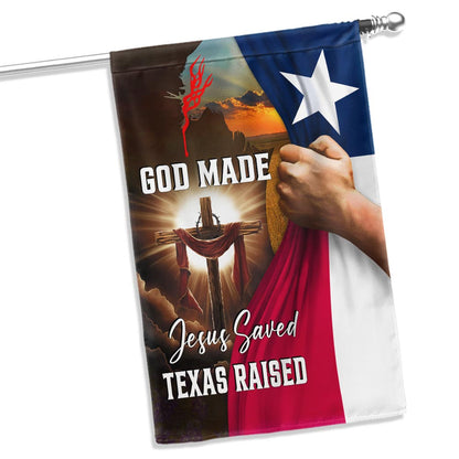 Texas Flag - God Made Jesus Saved Texas Raised Christian Flag for Indoor Outdoor Decor