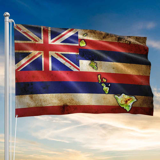 Vintage Hawaii State Grommet Flag with Islands Map for Outdoor Indoor Display