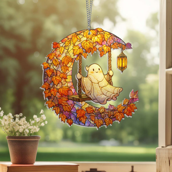 Halloween Cute Ghost Suncatcher - Window Hanging Ornament for Fall Decor
