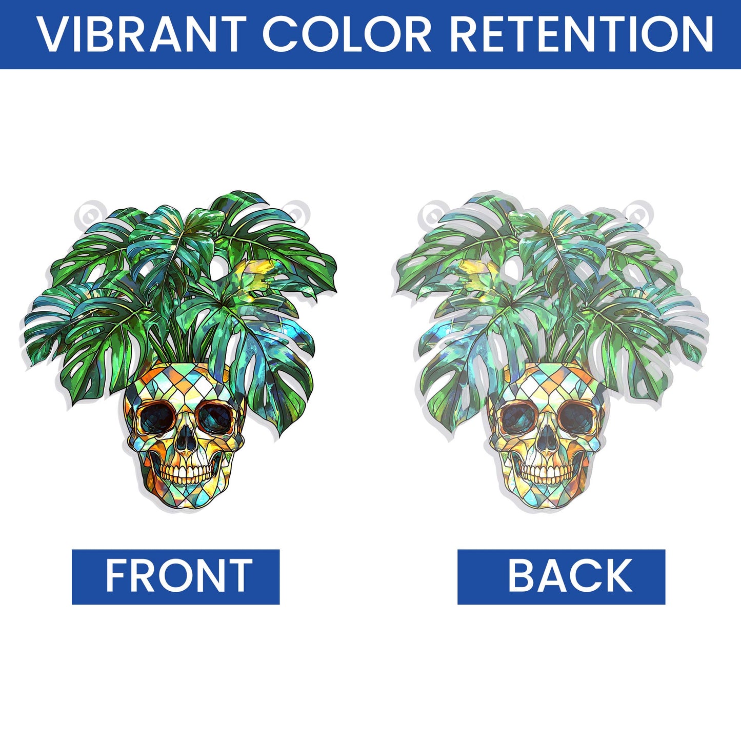 Skull & Monstera Acrylic Suncatcher - Halloween Ghost Hangings for Plant Lovers