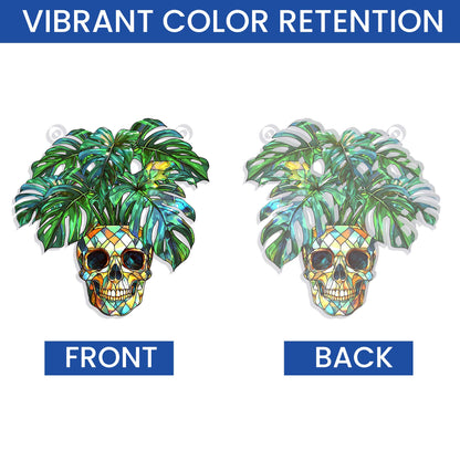 Skull & Monstera Acrylic Suncatcher - Halloween Ghost Hangings for Plant Lovers