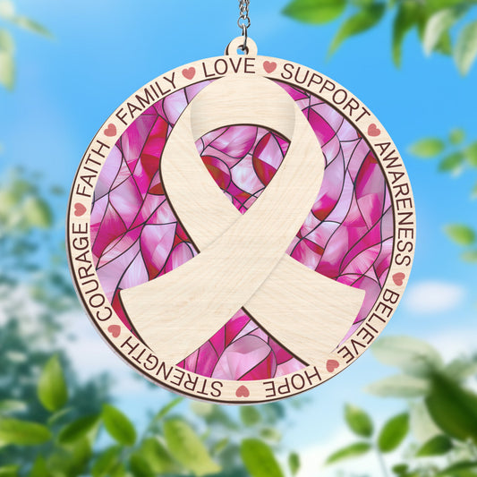 Breast Cancer Awareness  2 Layered Hanging Suncatcher TQN3799WH