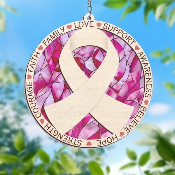 Breast Cancer Awareness  2 Layered Hanging Suncatcher TQN3799WH