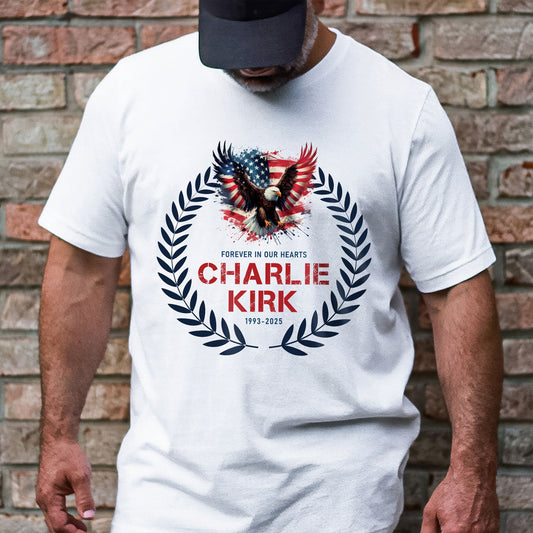 Charlie Kirk Memorial T-Shirt – American Flag Bald Eagle Tribute Shirt