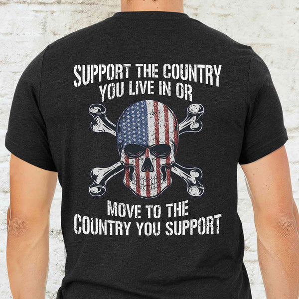 4th of july Gifts, Skull USA Flag, Support The Country You Live In T-Shirt VTM95DNV