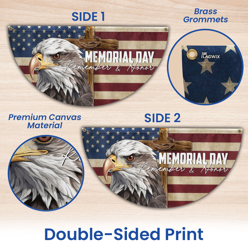 Memorial Day Eagle Christian Cross Remember & Honor Non-Pleated Fan Flag MLN5532PMN