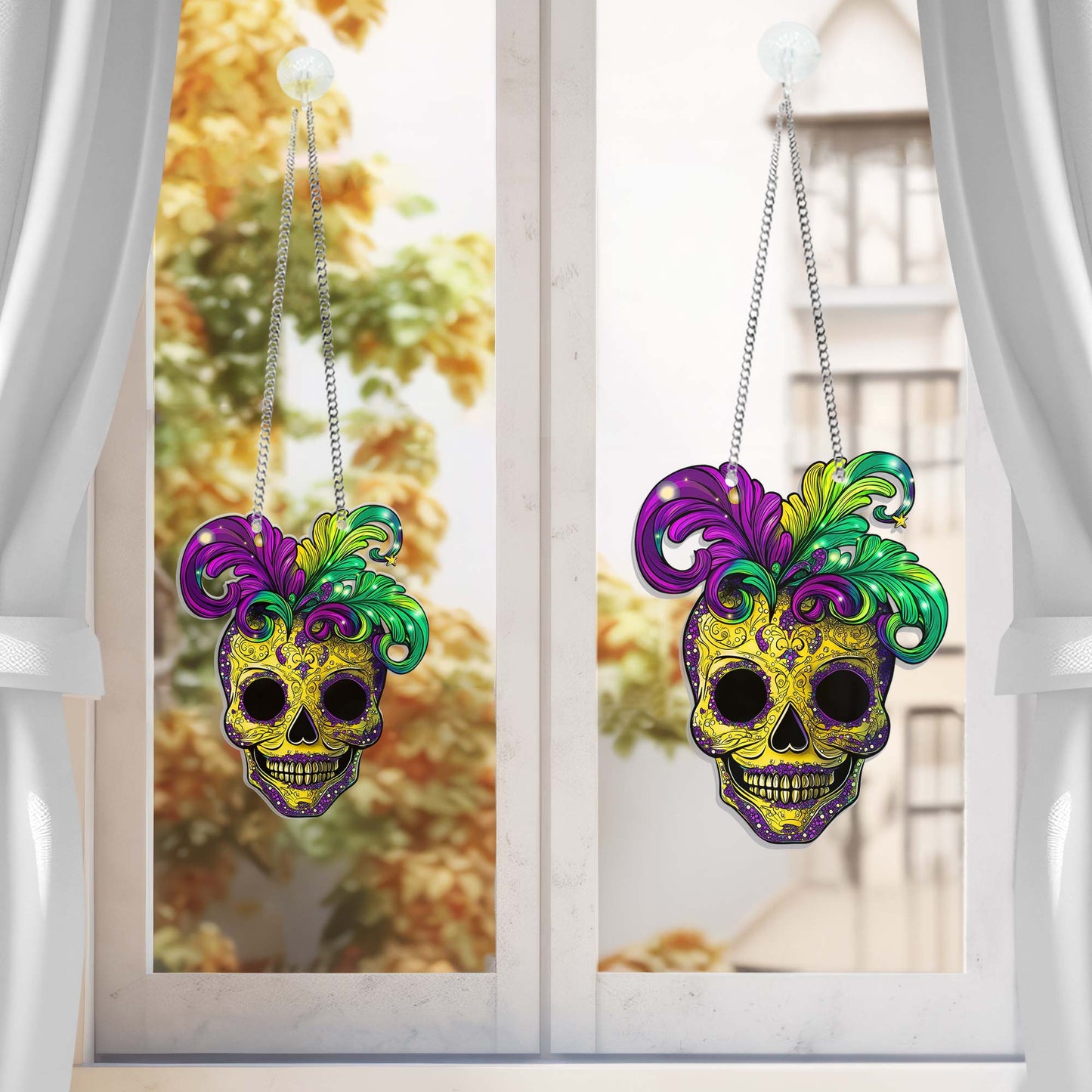 Mardi Gras Skull Suncatcher Acrylic Window Hanging Sign TQN4617AS