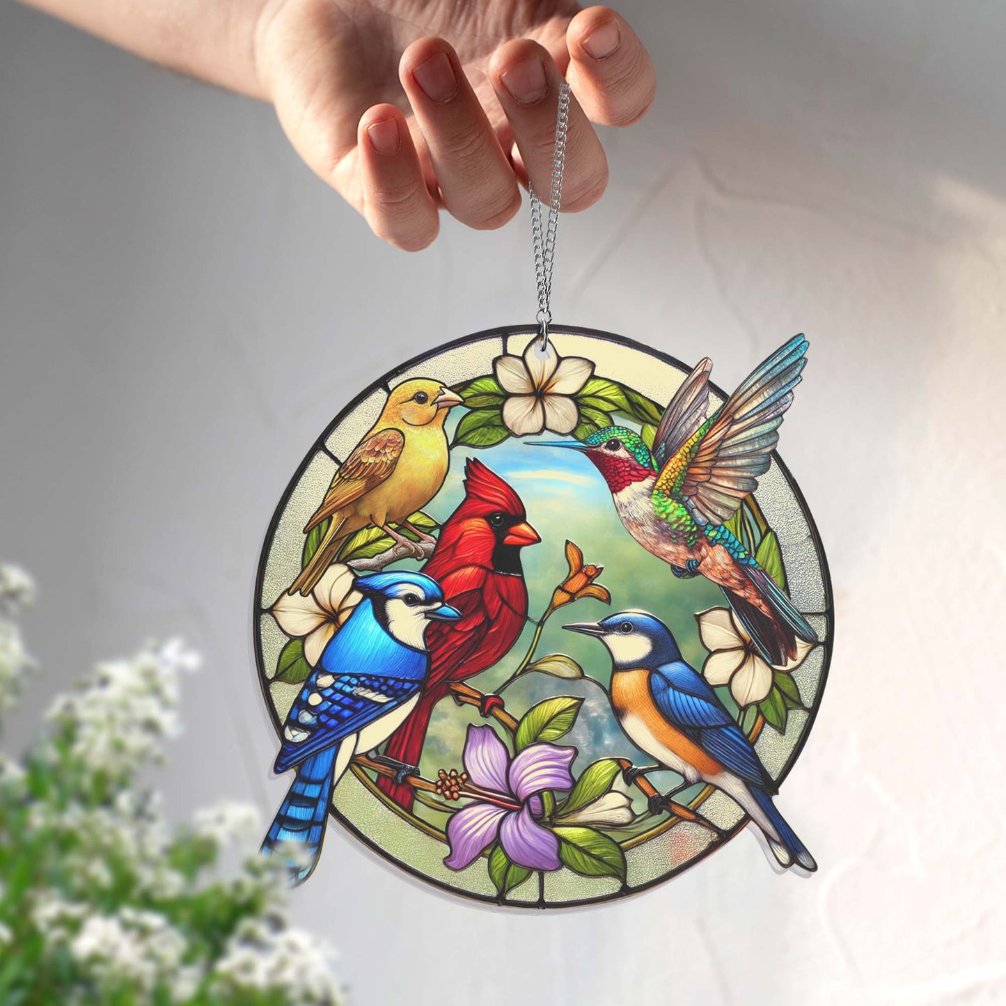 Hummingbird Cardinal Blue Jay Goldfinch Birdwatching Suncatcher Window Hanging TQN5089HVN