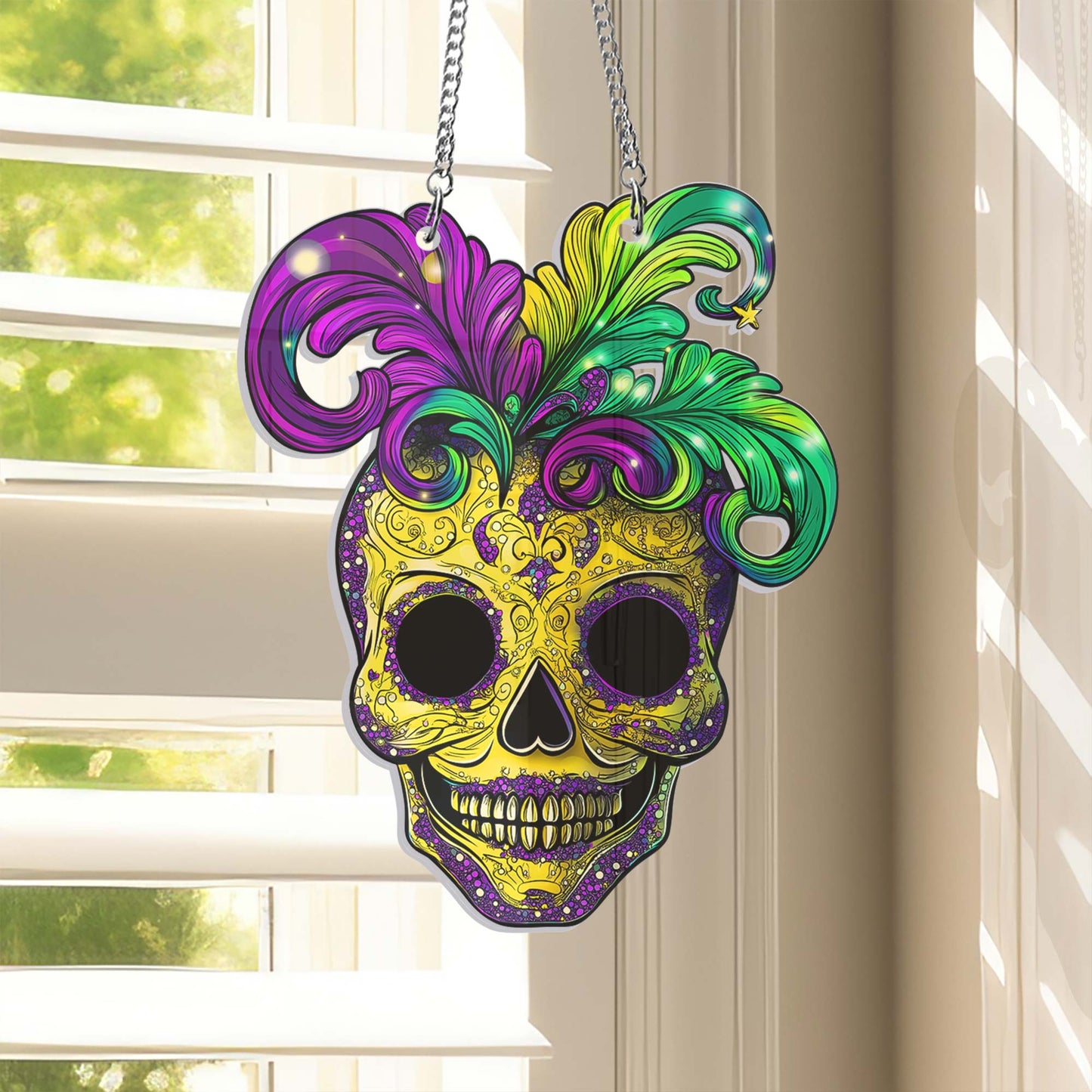 Mardi Gras Skull Suncatcher Acrylic Window Hanging Sign TQN4617AS
