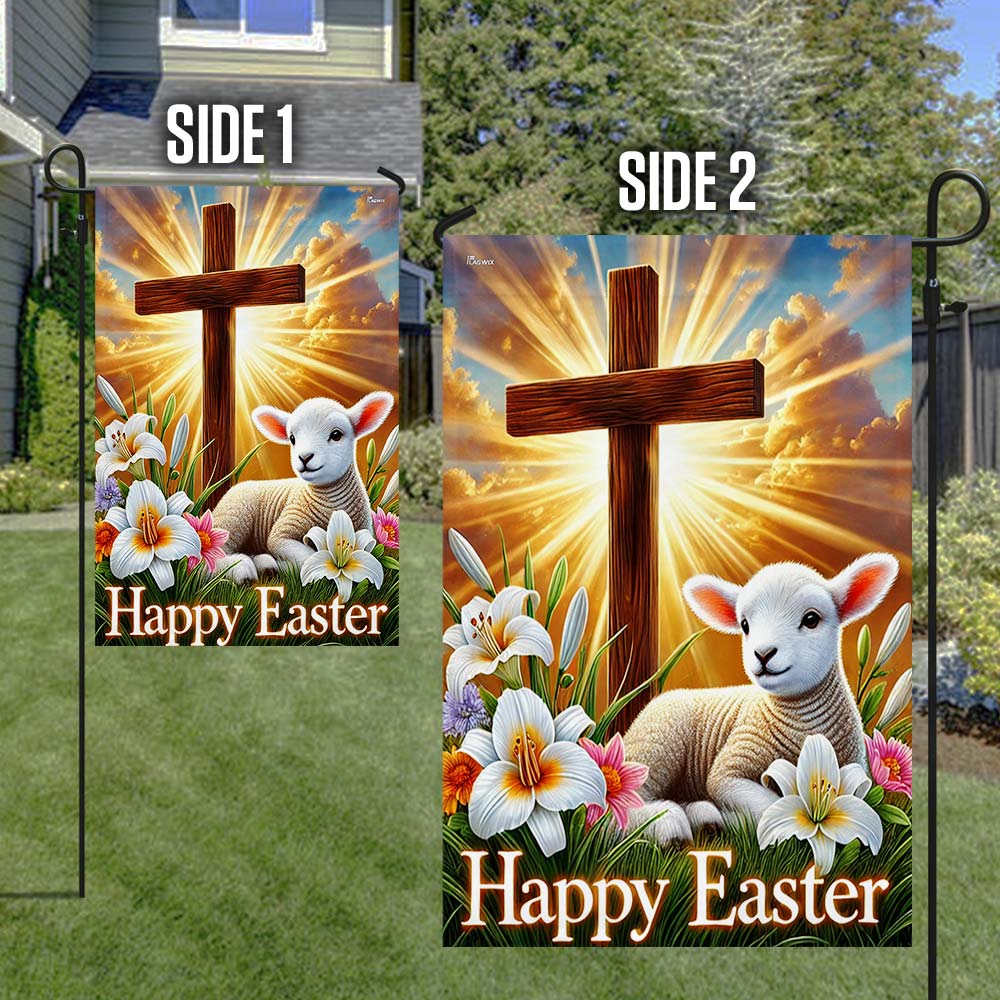 Lamb Christian Cross Happy Easter Flag MLN5158DNV