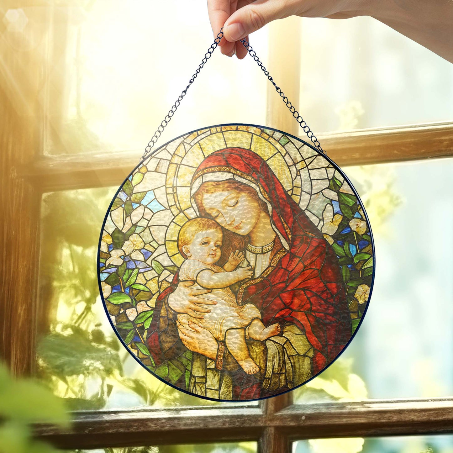 Blessed Virgin Mary Catholic  Religious Stained Glass Suncatcher TQN5189HVN