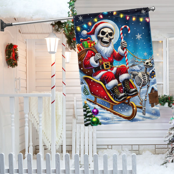 Funny Skeleton Santa Claus And Reindeer Christmas Flag TQN4057F