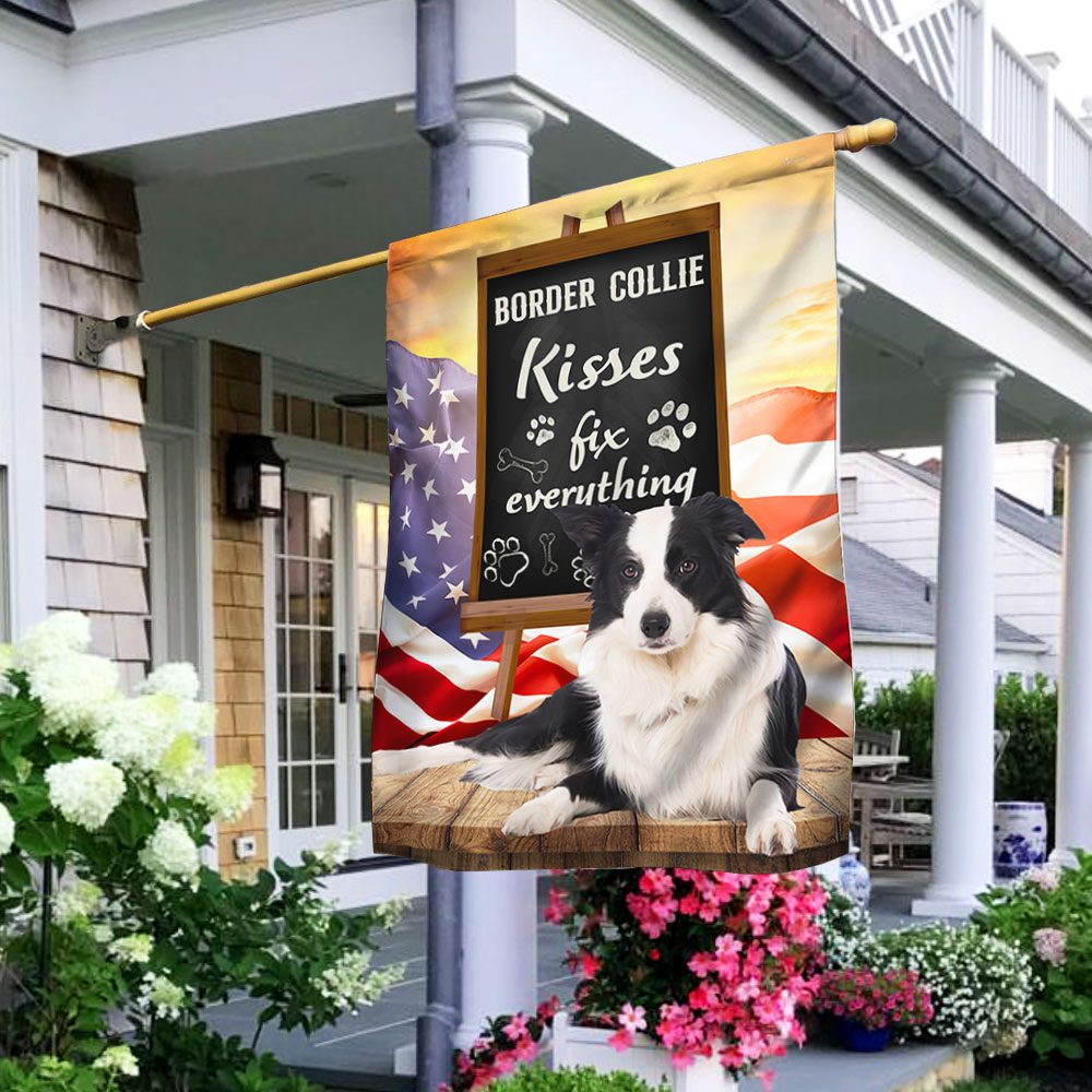 Border Collie Kisses Fix Everything Flag QNK1035Fv2