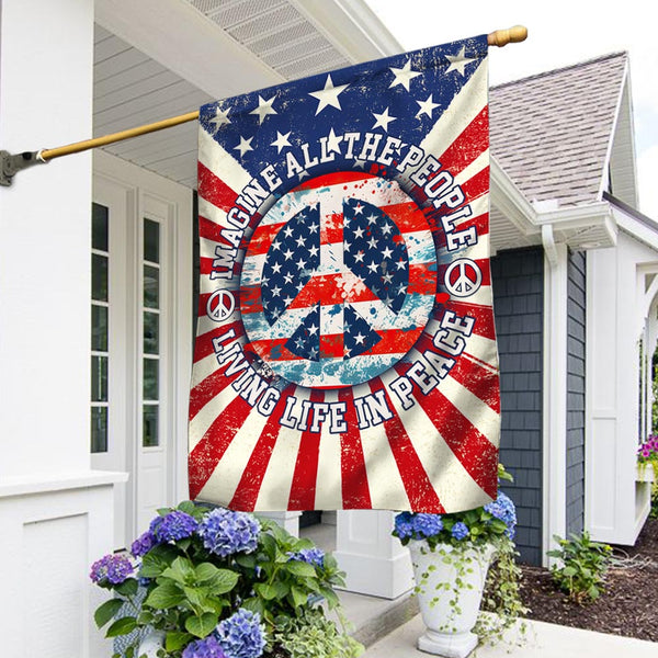 Flagwix American Flag - Happy 4th of july. Imagine All The People Living Life In Peace Hippie American Flag TPT893F