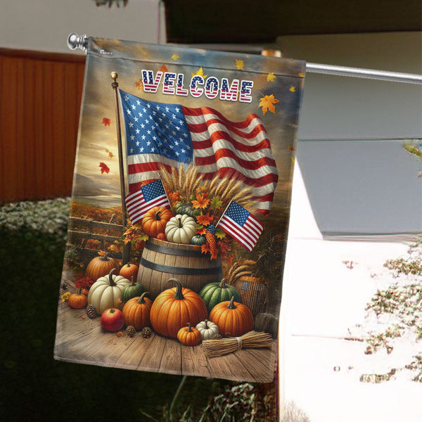 Fall Pumpkins Thanksgiving American Flag