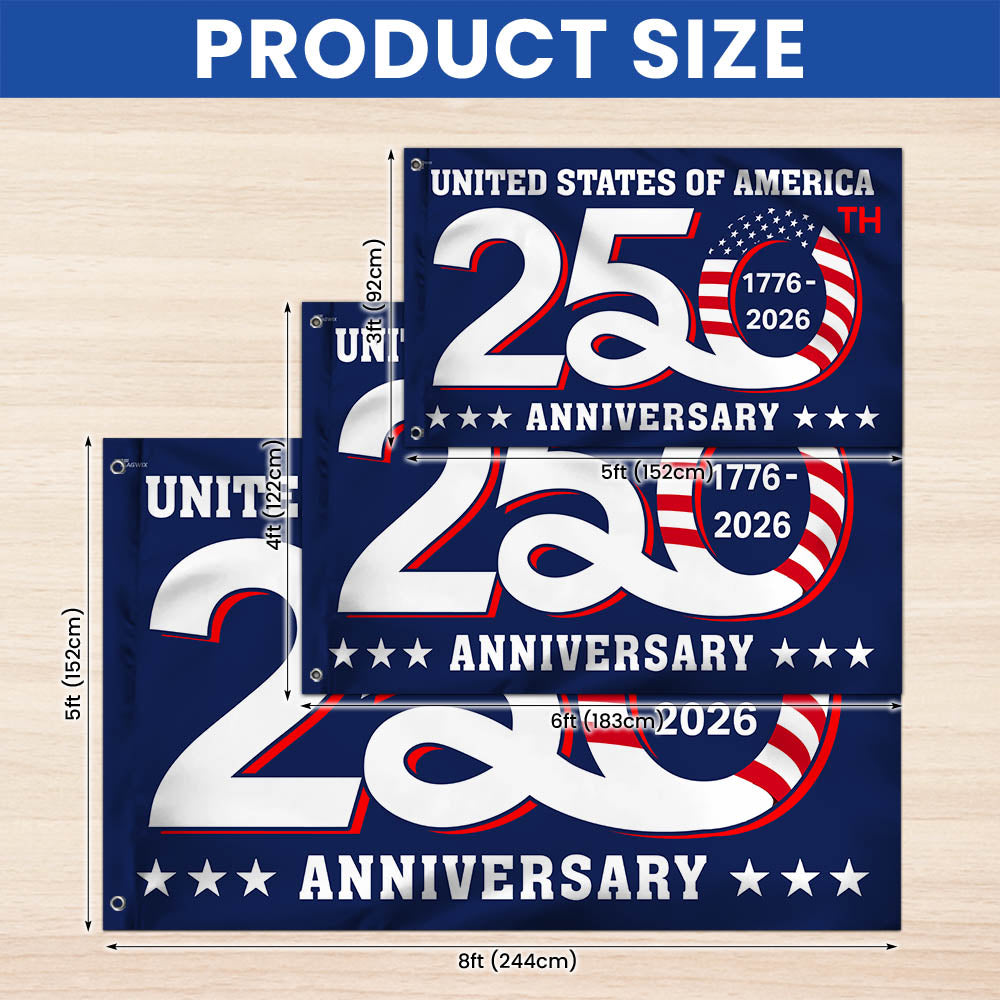 Patriotic 250th Anniversary 1776 2026 United States of America Semiquincentennial Grommet Flag