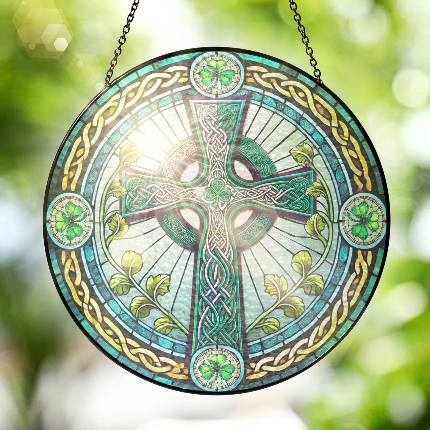Irish Celtic Cross Stained Glass Suncatcher Irish Sun Catcher Window Decoration