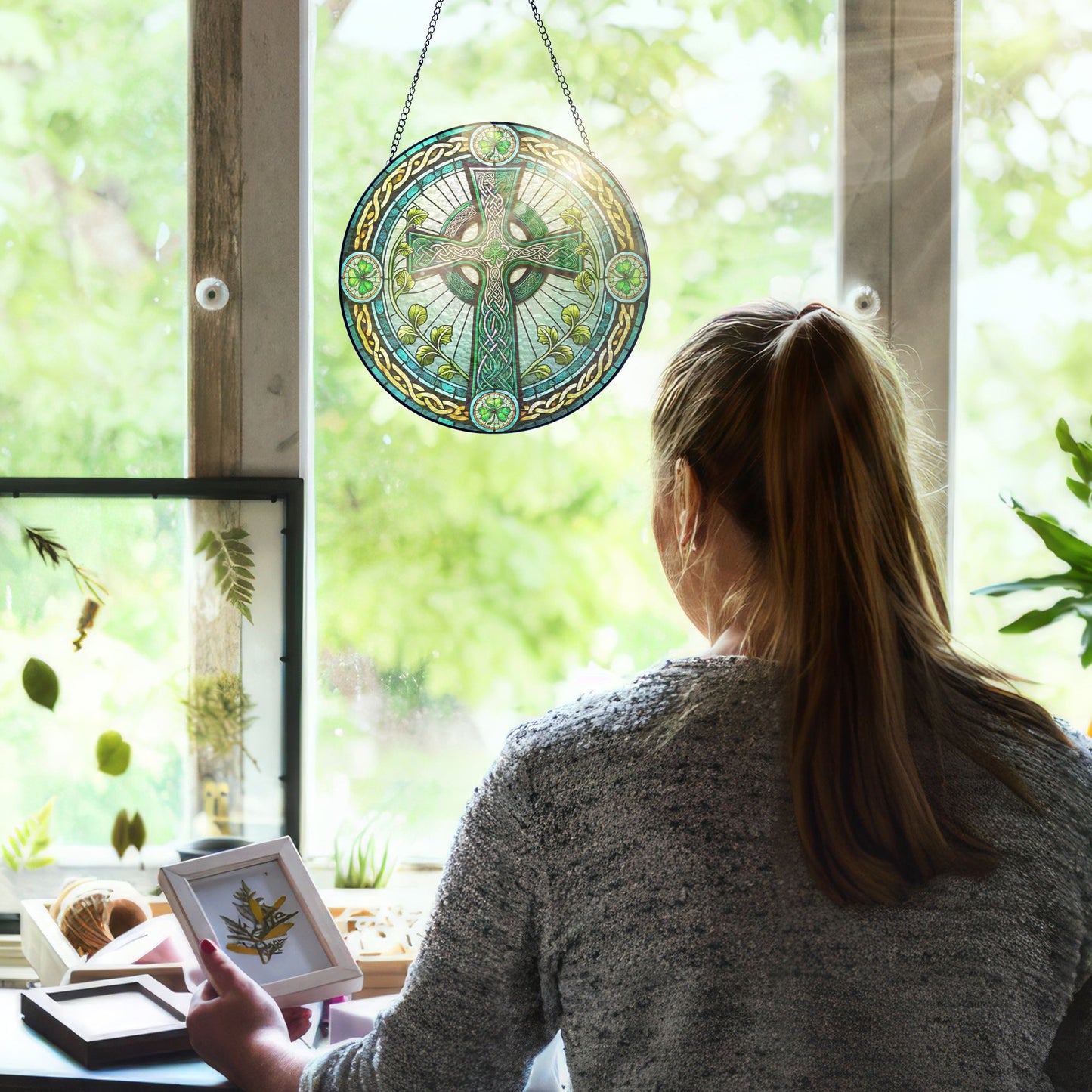 Irish Celtic Cross Stained Glass Suncatcher Irish Sun Catcher Window Decoration