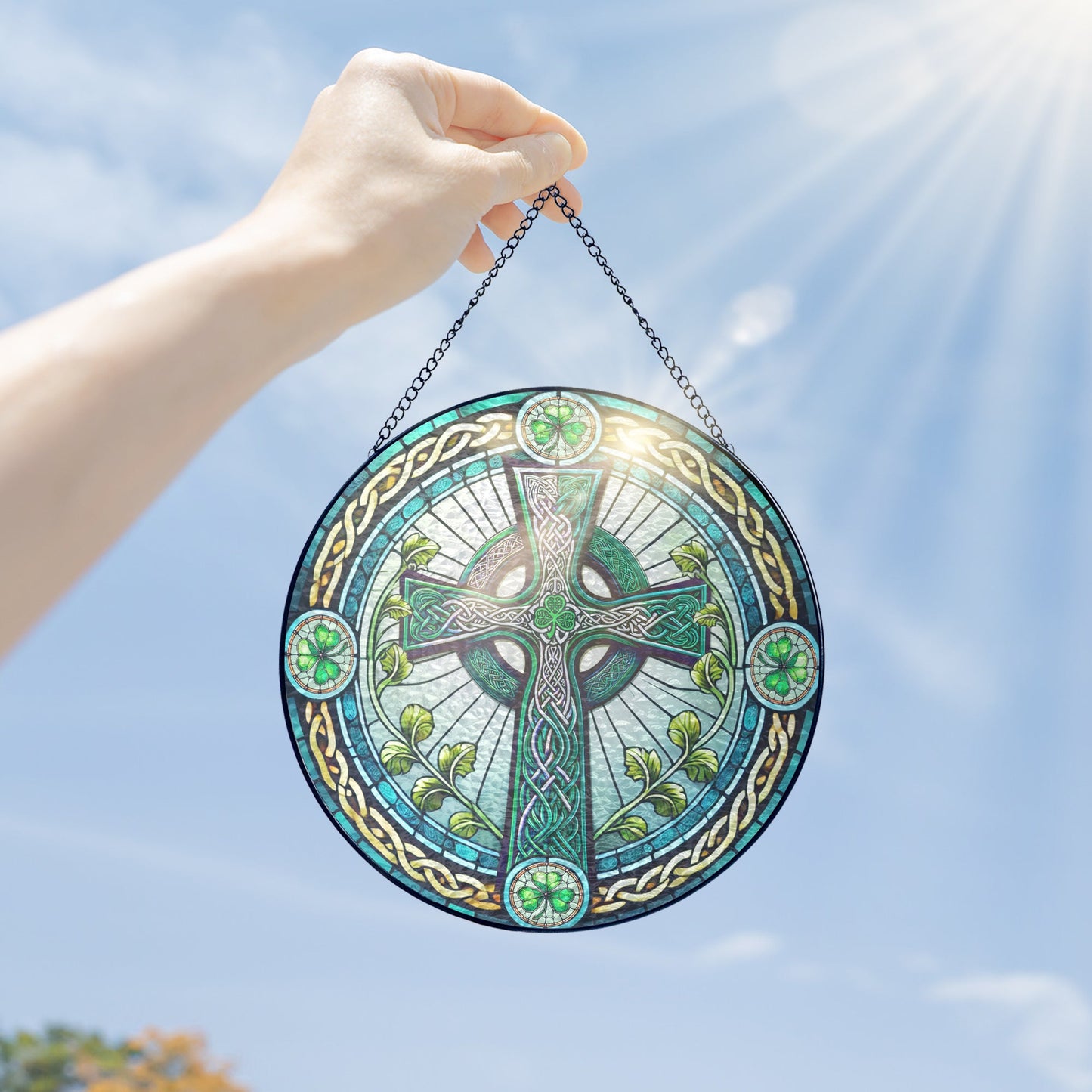 Irish Celtic Cross Stained Glass Suncatcher Irish Sun Catcher Window Decoration